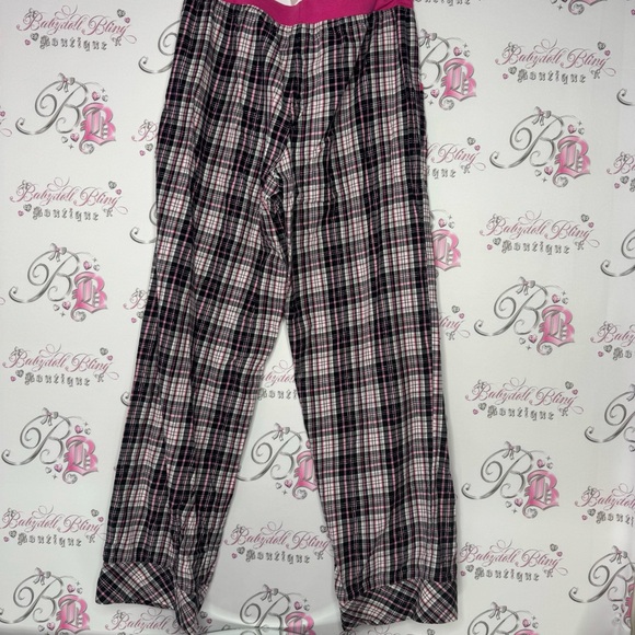 Victoria’s Secret pants plaid stripes silver sparkly thread pink waistband - Picture 3 of 13